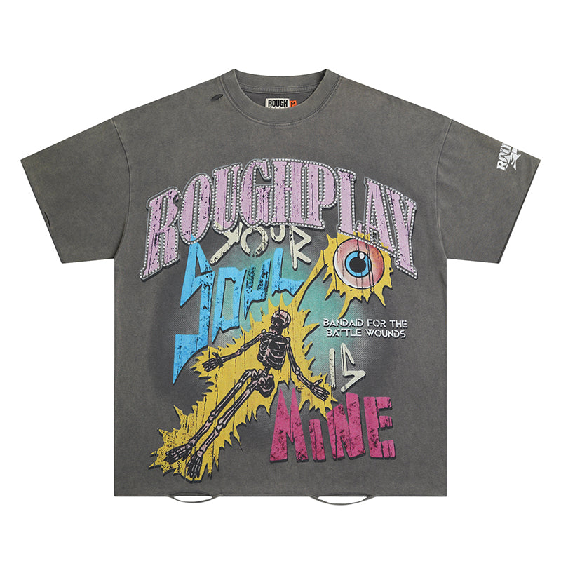 Rough Play T Shirts RoughPlay White Ink Direct Injection Hot Diamond Pure Cotton Street