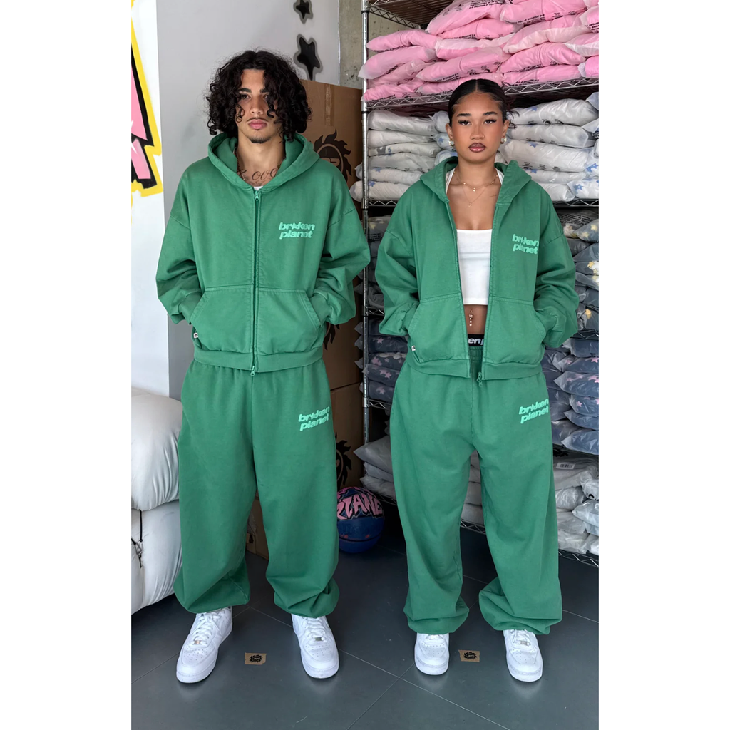 Broken Planet Star Logo Zip Up Hoodie Green
